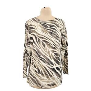 Vintage David Dart 100% Linen Animal Print Long Sleeve Brown Cream Tunic Top M